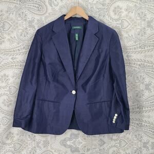 Lauren by Ralph Lauren women's blue 100% silk blazer Size 16W Corpcore formal